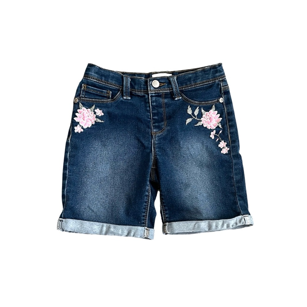 Sonoma Floral Embroidered Denim Blue Jean Shorts Size 7